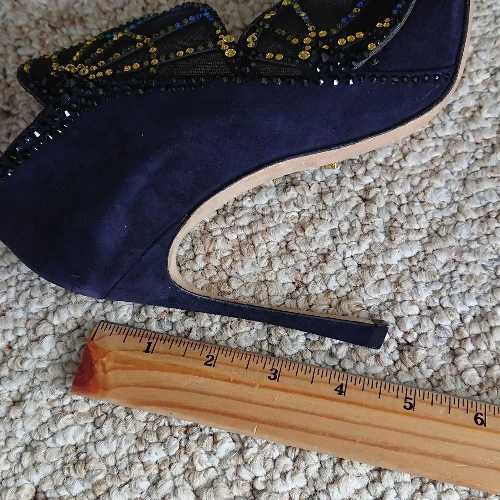 Sergio Rossi Poetic Surrealism night blue butterfly suede heels size 6.5